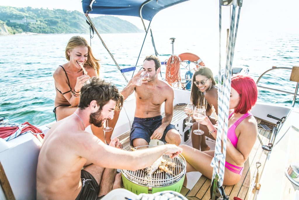 Friends on sailing boat