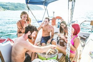 Friends on sailing boat