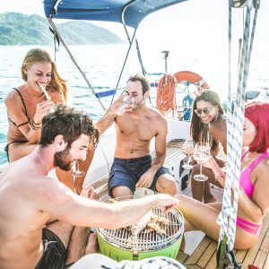 Friends on sailing boat